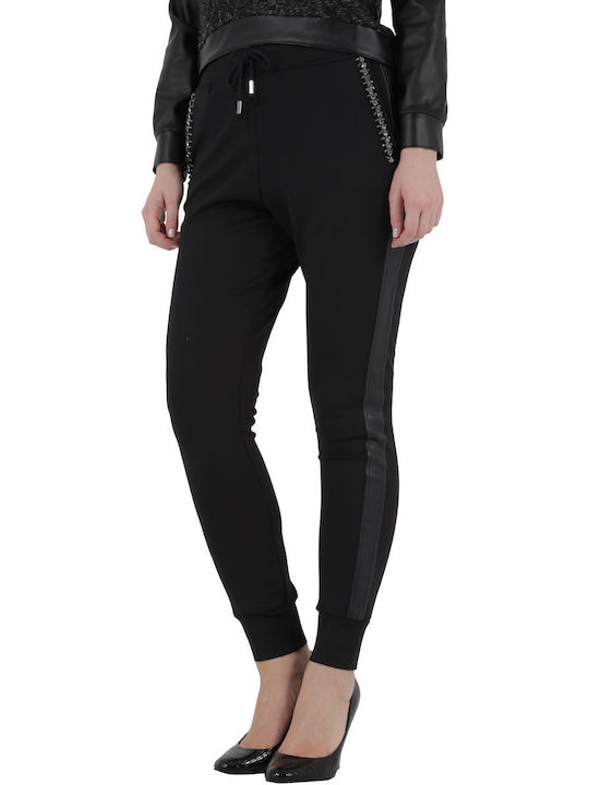 Jijil Damen Stoff Hose mit Gummizug in Normaler Passform Black