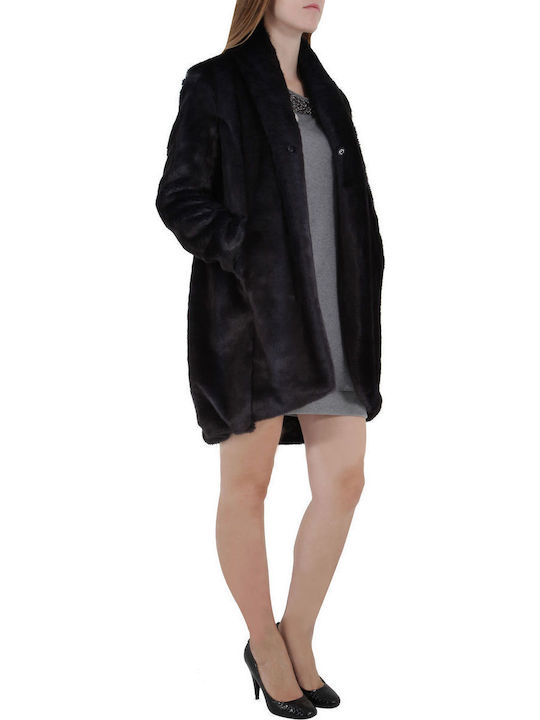 Damen Blau Mantel mit Fellbesatz