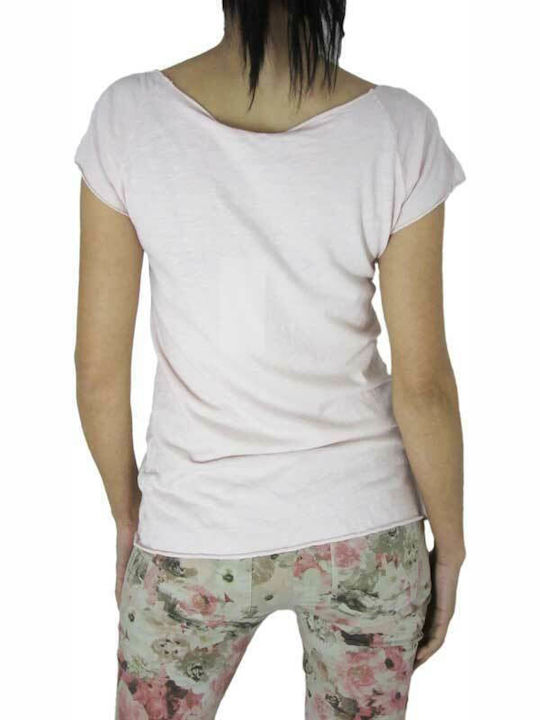 Women's Blouse Cotton Short Sleeve with Boat Neckline Pale pink (Pale pink)