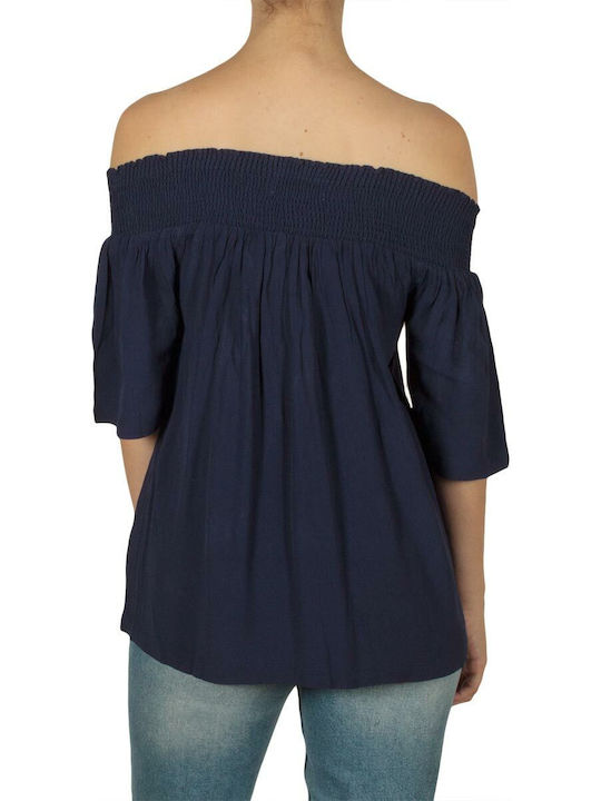 Minimum Damen Bluse Schulterfrei mit 3/4 Ärmel Blue