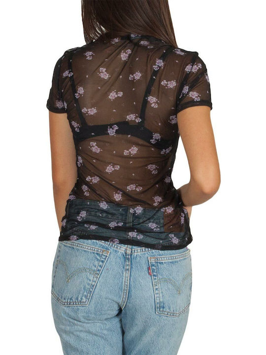 Daisy Street Women's Blouse Short Sleeve Floral Black