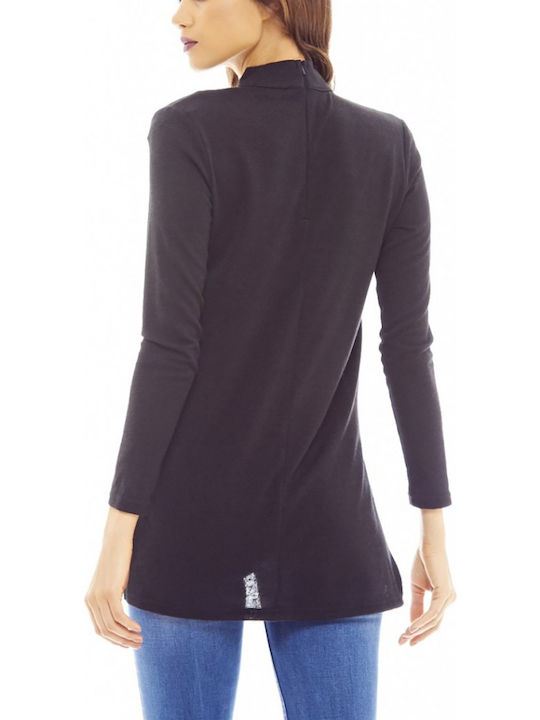 Ax Paris Damen Langarm Pullover mit V-Ausschnitt black