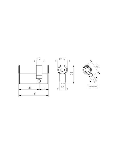 Thirard Lock Cylinder Security Half with 4 Keys Gold