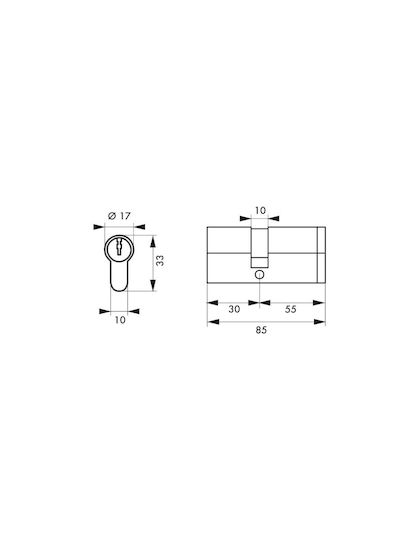 Thirard Κύλινδρος Κλειδαριάς Ασφαλείας 85mm (30-55) με 3 Κλειδιά Ασημί