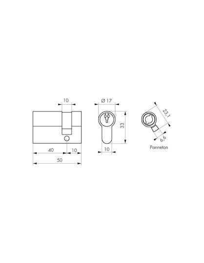 Thirard Lock Cylinder Half 50mm (40-10) with 3 Keys Gold