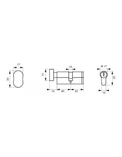 Thirard Lock Cylinder Security 75mm (35-40) with Knob and 3 Keys Silver