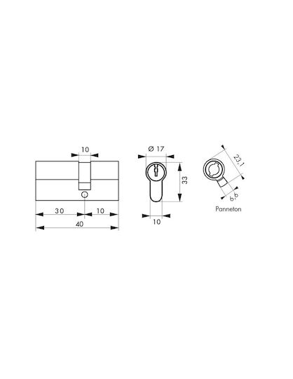 Thirard Lock Cylinder Security Half 40mm (30-10) with 5 Keys Silver