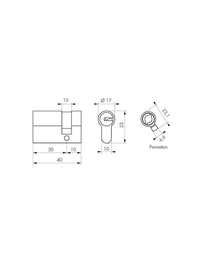 Thirard Cilindru De Securitate Jumătate 40mm (30-10) Cu 5 Clape Auriu