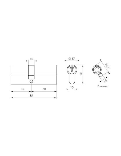 Thirard Lock Cylinder Security 85mm (35-50) with 3 Keys Silver