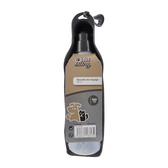 Love Story Πλαστικό Μπουκάλι Φαγητού για Σκύλο 500ml σε Μαύρο Χρώμα