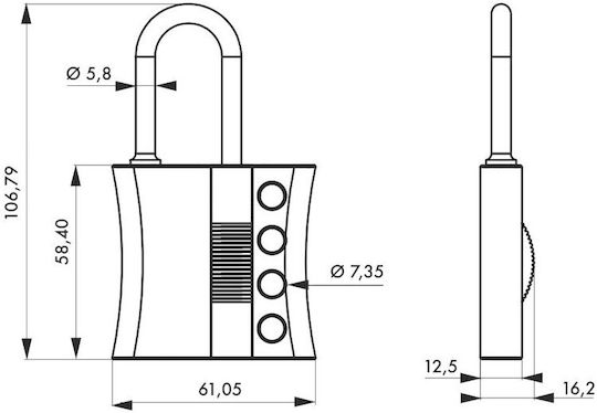 Thirard Plastic Padlock Brass with Key 6mm 1pcs