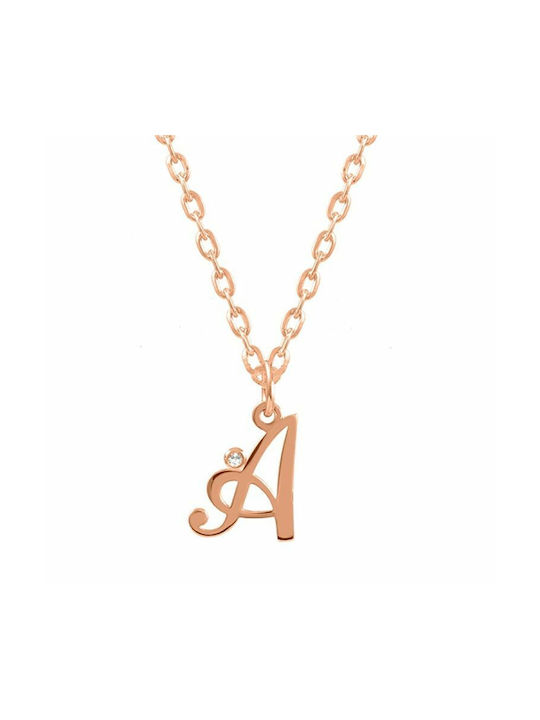 Necklace Monogram from Pink Gold Plated Silver with Zircon