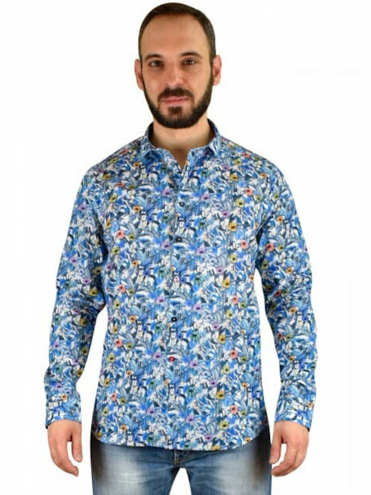 Sseinse Men's Shirt Long Sleeve Floral Blue