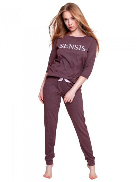 Sensis Winter Damen Pyjama-Set Burgundisch