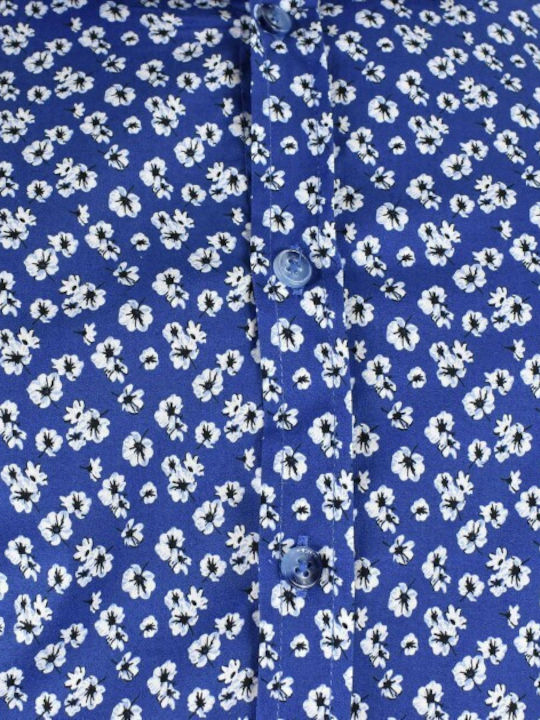 Sseinse Men's Shirt Long Sleeve Cotton Floral Blue