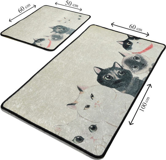 Mijolnir Non-Slip Bath Mats Set Angry Cats 100% White 2pcs