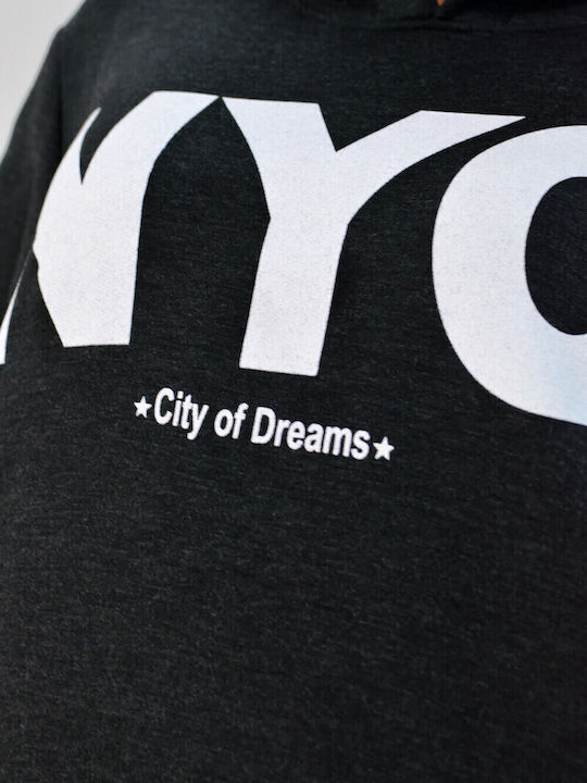 Nyc Μακρύ Γυναικείο Φούτερ με Κουκούλα Γκρι