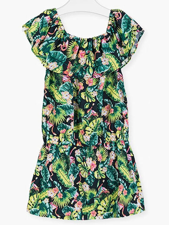 Losan Tropical Motif Dress Rochie pentru Copii Fără mâneci Verde