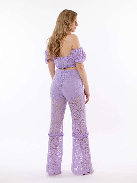 Waisted Culottes Women's Trousers Purple