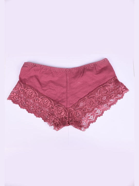 Hana Damen Boxer mit Spitze Burgundisch