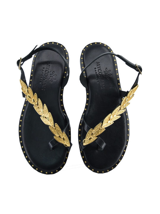 Dermatina 100 Leather Women's Flat Sandals in Black Color