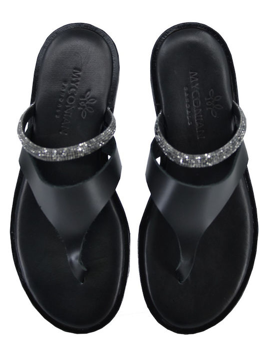 Dermatina 100 Leather Women's Flat Sandals in Black Color