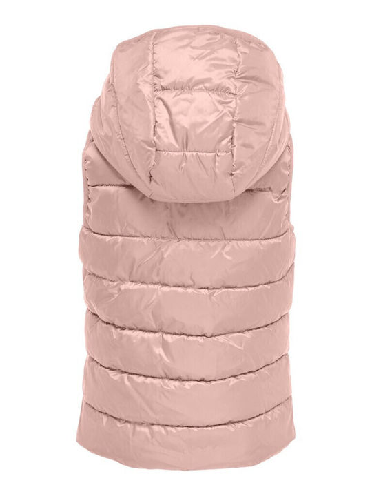 Kids' Quilted Jacket Sleeveless Short with Hood Pink