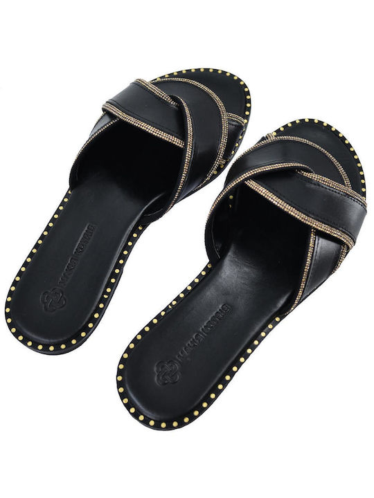 Δερμάτινα 100 Handmade Leather Women's Sandals with Strass Black