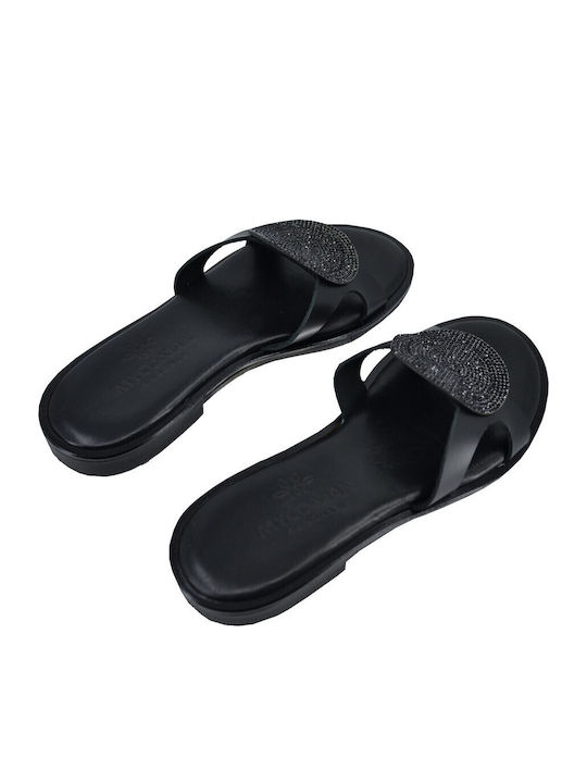 Leder Flache Sandalen für Damen in Schwarz Farbe
