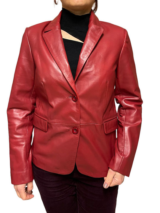 MARKOS LEATHER Women's Leather Blazer Red