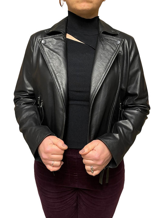 MARKOS LEATHER Γυναικείο Δερμάτινο Σακάκι Μαύρο