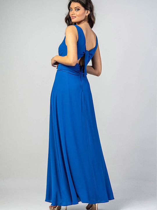 Summer Maxi Dress for Wedding / Baptism Open Back Blue