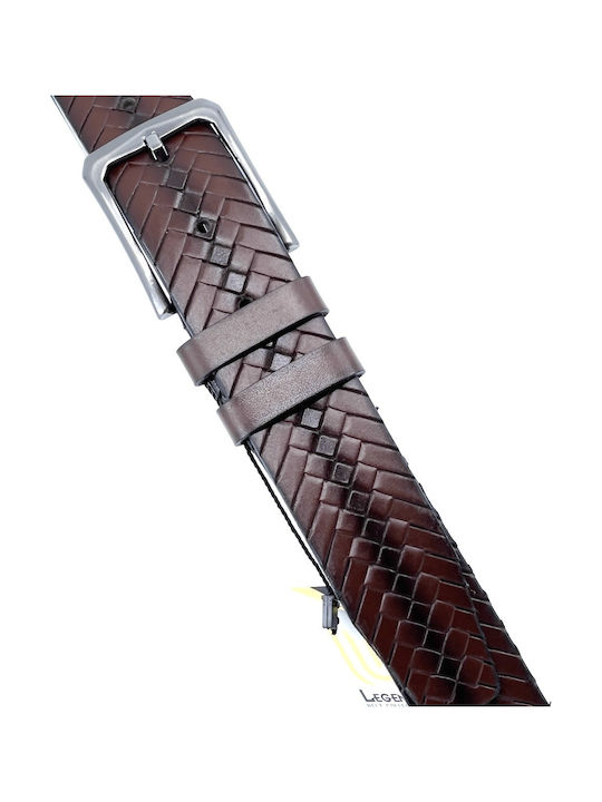 Men's Belt Leather Knitted Brown