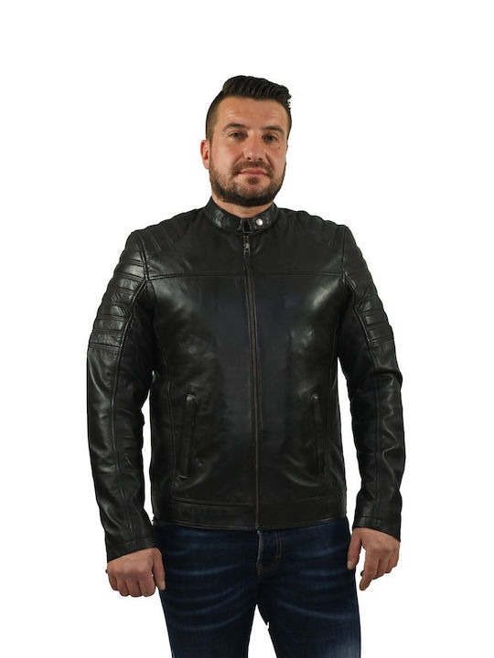 Leatherland Ανδρικό Δερμάτινο Μπουφάν Biker Μαύρο