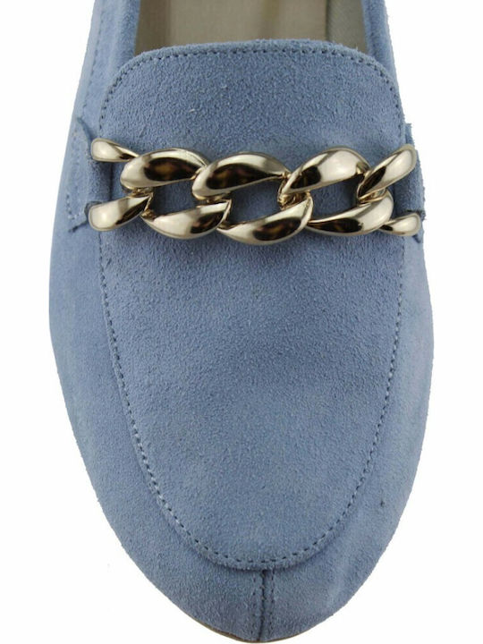 Leather Women's Moccasins in Light Blue Color