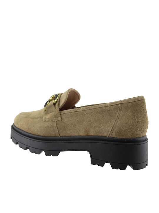 Leather Women's Moccasins in Beige Color