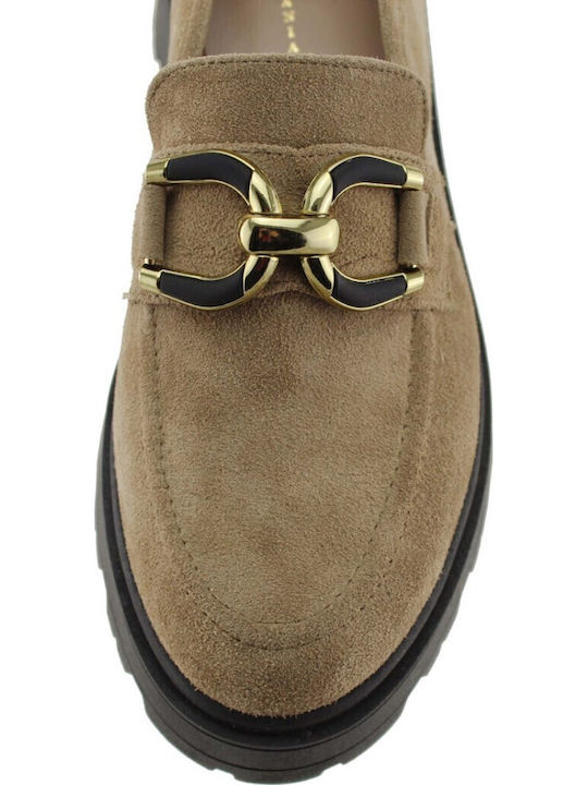 Leather Women's Moccasins in Beige Color