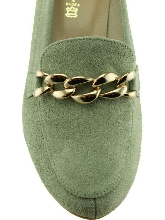 Leather Women's Loafers in Green Color