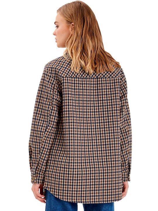 Byoung Women's Checked Short Overshirt with Buttons
