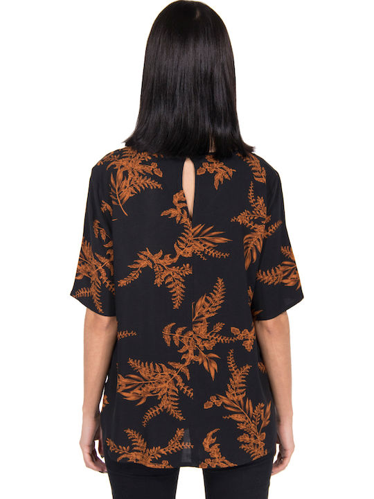 Women's Summer Blouse Short Sleeve Black