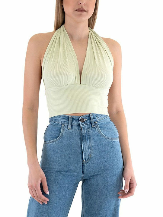 Tailor Made Knitwear Women's Summer Blouse Sleeveless with V Neck Green