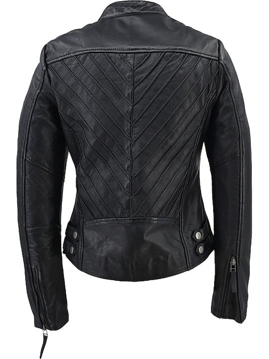 Δερμάτινα 100 Δερμάτινο Γυναικείο Biker Jacket Μαύρο