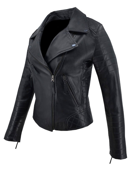 Δερμάτινα 100 Δερμάτινο Γυναικείο Biker Jacket Μαύρο