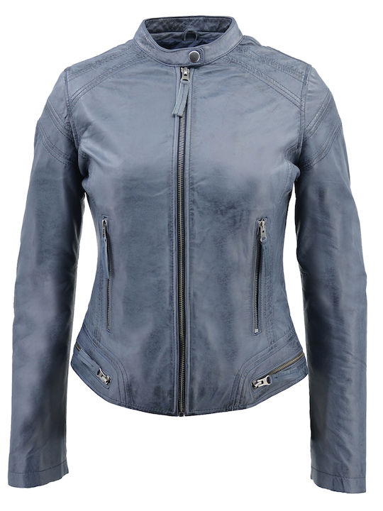 Δερμάτινα 100 Women's Short Biker Leather Jacket for Winter Gray