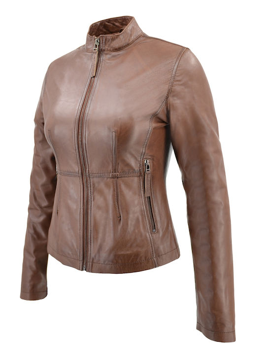 Δερμάτινα 100 Damen Bikerjacke Tabac Braun