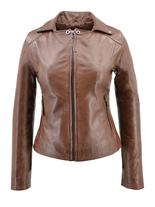 Δερμάτινο Γυναικείο Biker Jacket Ταμπά