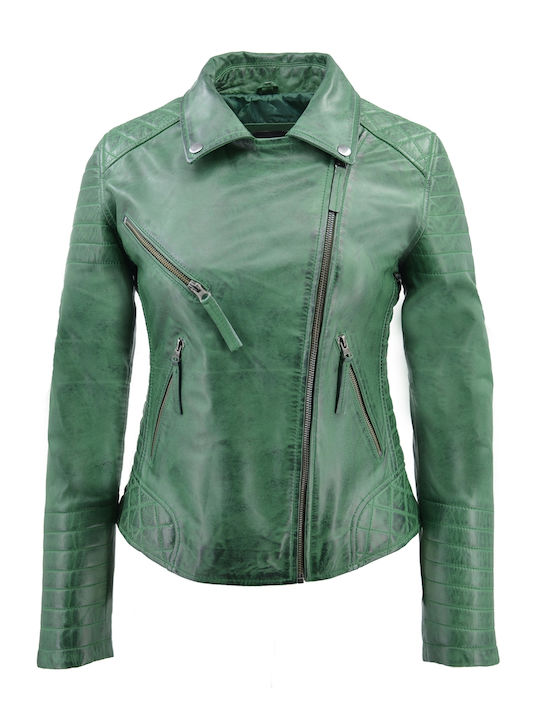 Δερμάτινο Γυναικείο Biker Jacket Πράσινο