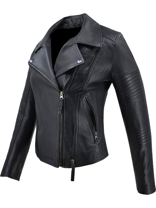 Δερμάτινο Γυναικείο Biker Jacket Μαύρο