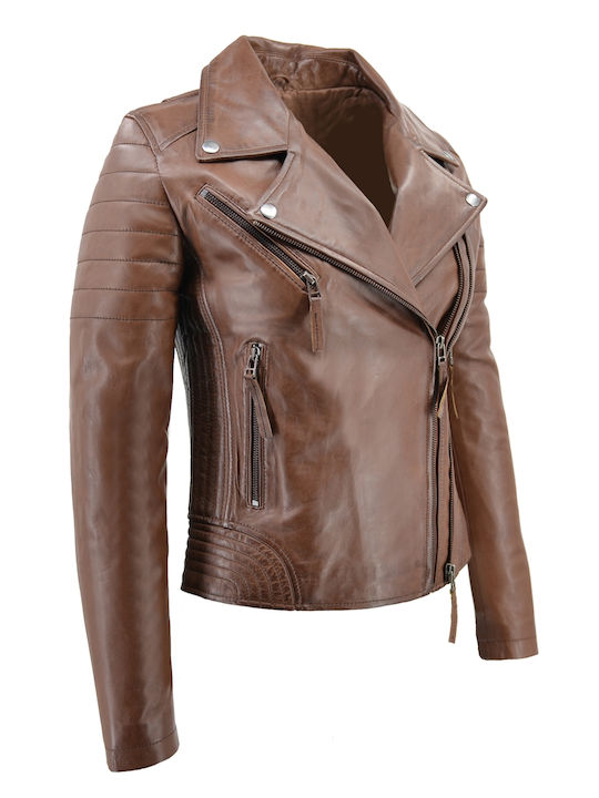 Δερμάτινο Γυναικείο Biker Jacket Ταμπά
