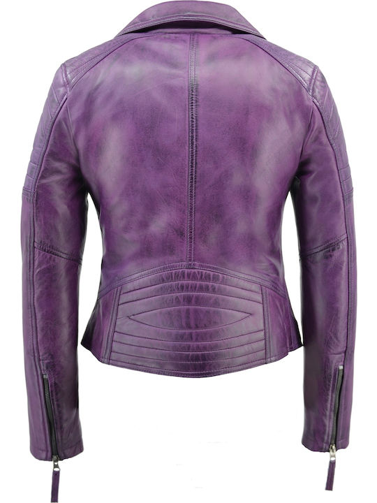 Women's Short Biker Leather Jacket for Winter Purple